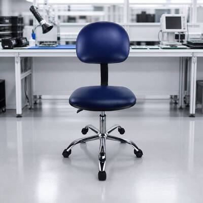 Cadeira de Sala Limpa em Couro PU ESD Azul 510-700mm Ajustável para Montagem Eletrônica