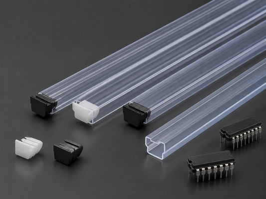 Tubos de armazenamento de circuito integrado antiestático de PVC transparente com tampas de proteção