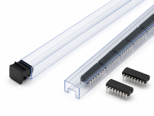 Tubos de armazenamento de circuito integrado antiestático de PVC transparente com tampas de proteção