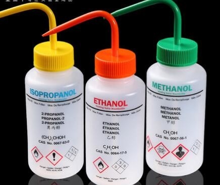 a garrafa Prelabelled química do volume 500ml, garrafa de lavagem do LDPE IPA curvou a boca